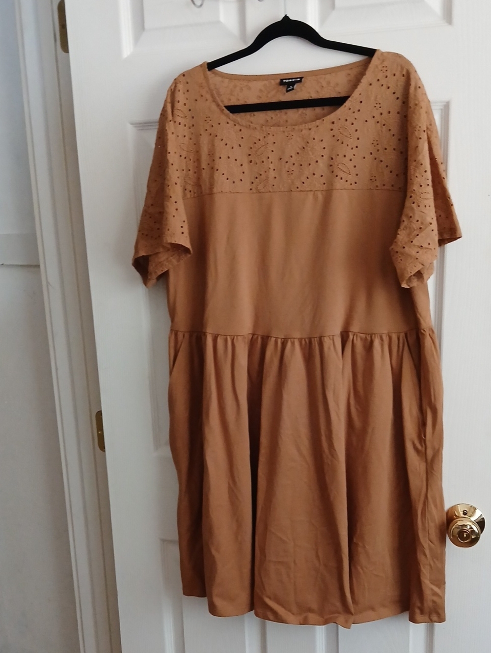 torrid Camel Eyelet Yoke Tiered Midi Dress